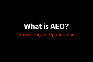 What is AEO? AI visibility graphic in red, black, and white